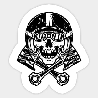 Abstract Skull Racer Helmet Crossed Pistons Sticker